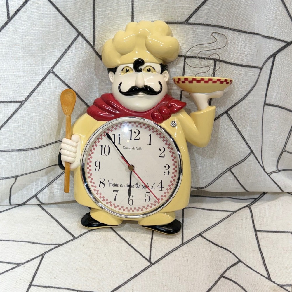 Sterling & Noble Kitchen Wall Clock 11" Cream Italian Chef Home Decor Quartz